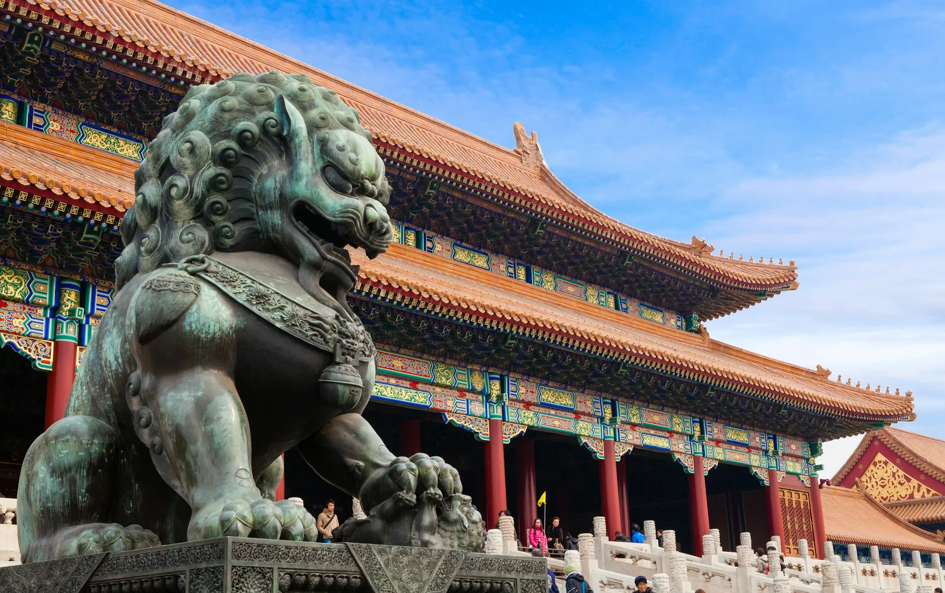 Lion de bronze devant la salle de l'Harmonie suprême, Cité interdite