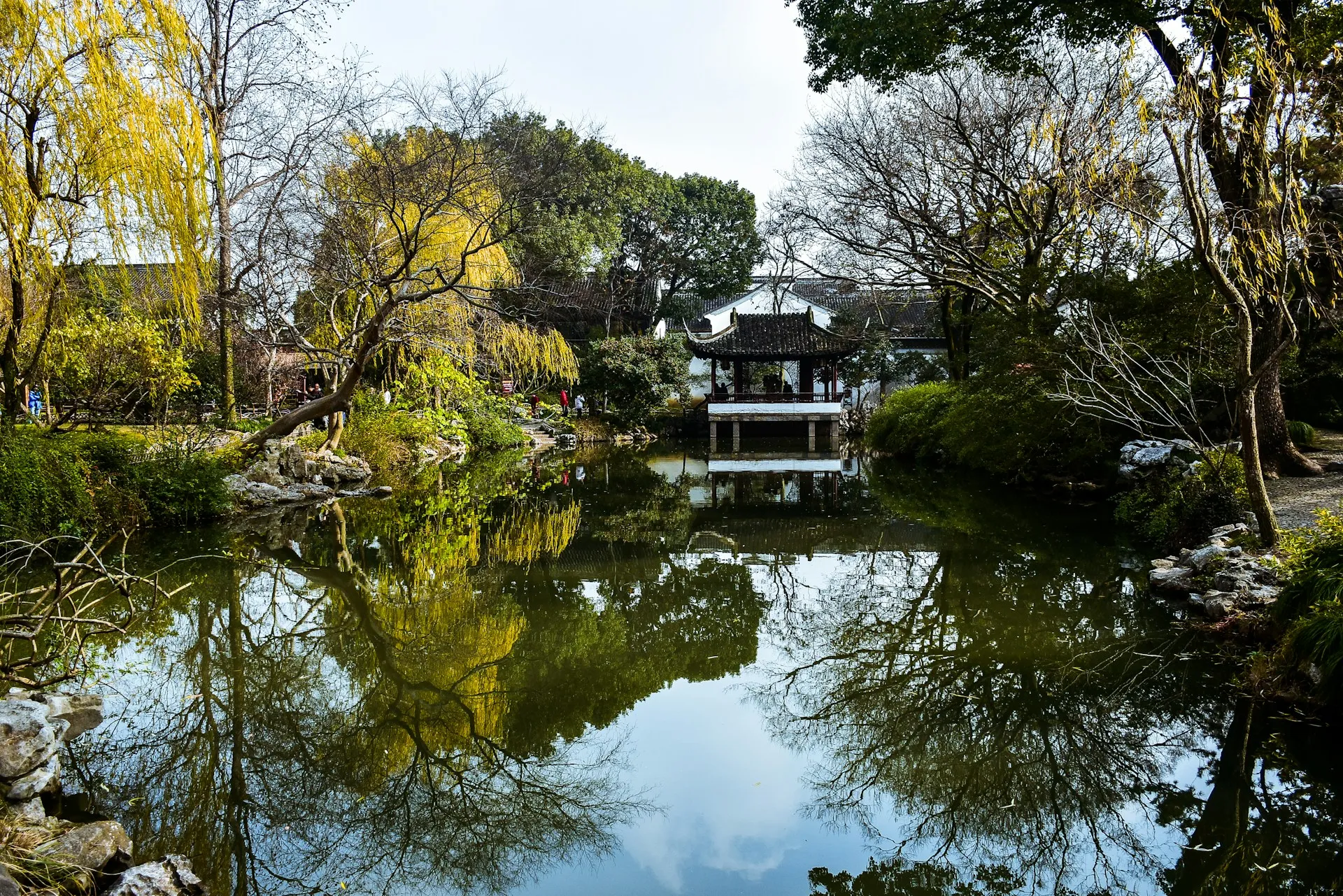 Pavillon et reflets dans un jardin classique de Suzhou